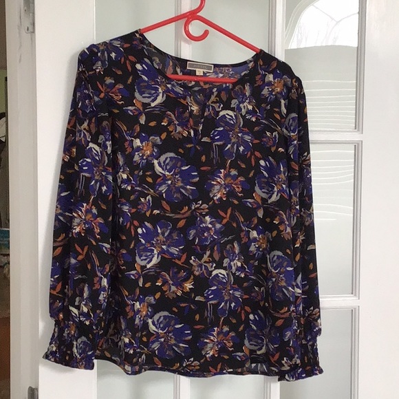 Pleione Tops - 5/$20 Pleione black floral long sleeve top, M. Smocked sleeve cuff, EUC